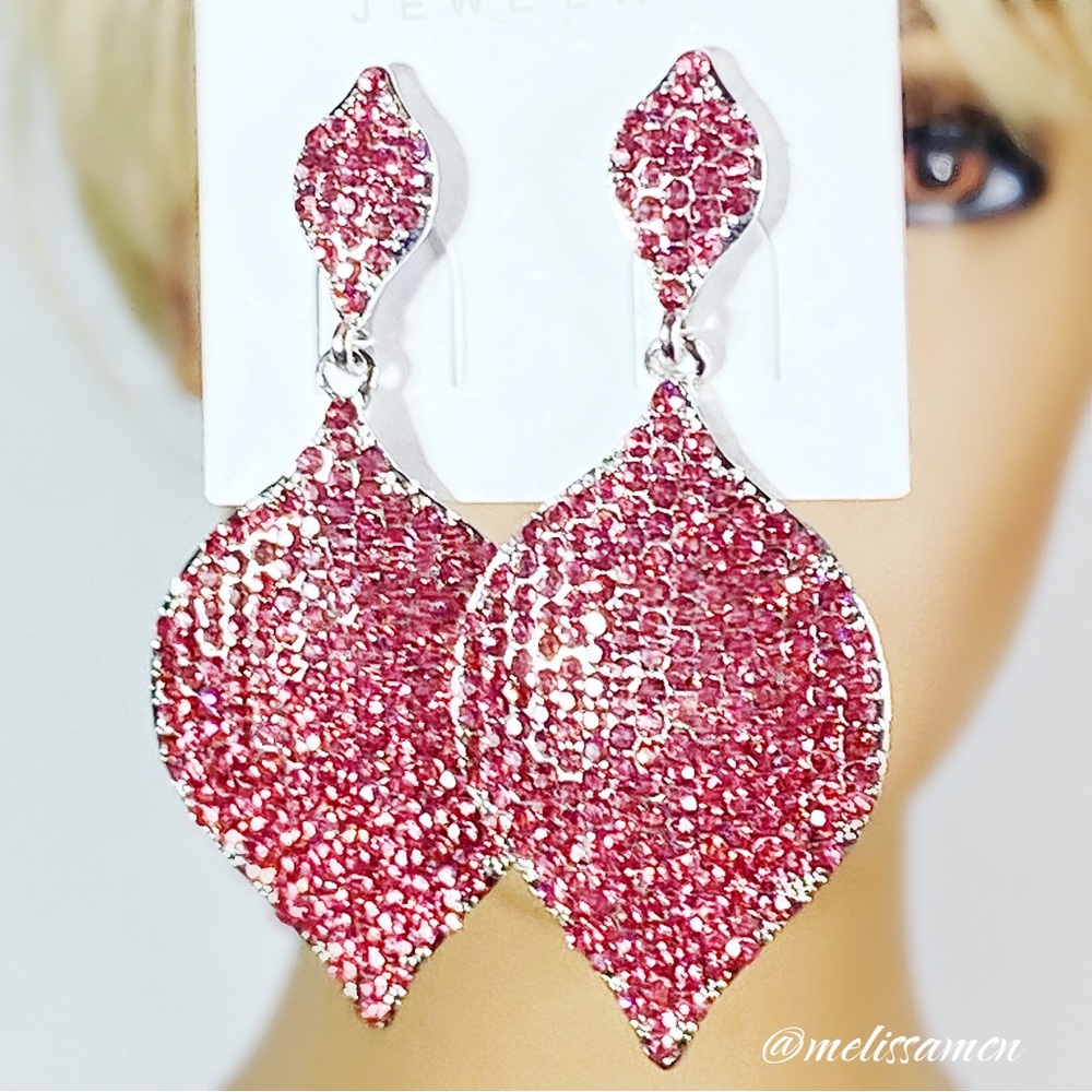 Pink Micro Pave Rhinestone Special Occasion Statement Earrings